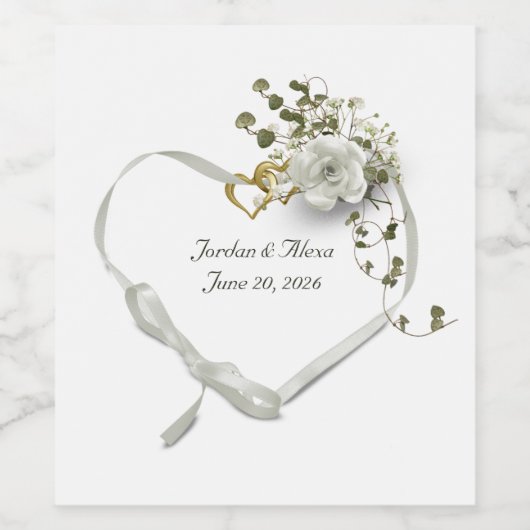 Hochzeitsband mit Rose und Efeu Weinetikett (Einzelnes Label)