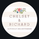 Hochzeitsband - rosa Aufkleber<br><div class="desc">Floral & Stripe Hintergrund mit Serifentext schafft ein ausgeklügeltes Siegel oder Aufkleber,  perfekt für Favoriten,  bonbonniere,  danke ist bei einer Hochzeit.</div>