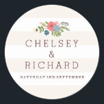 Hochzeitsband - rosa Aufkleber<br><div class="desc">Floral & Stripe Hintergrund mit Serifentext schafft ein ausgeklügeltes Siegel oder Aufkleber,  perfekt für Favoriten,  bonbonniere,  danke ist bei einer Hochzeit.</div>