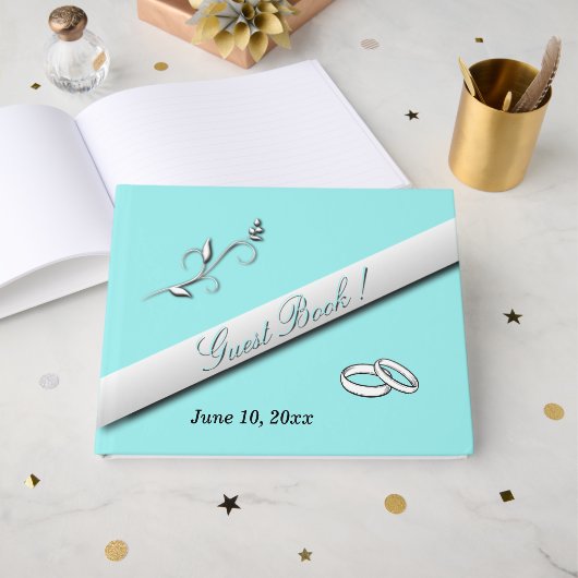 Hochzeitsbänder Aqua-Hochzeit Gästebuch (Vorderseite Offen)