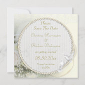 Hochzeitsbänder, Rose, Tauben und Spitzen Save the Date (Rückseite)