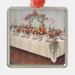 Hochzeitsbankett-Tisch im Vintage-Stil Silbernes Ornament