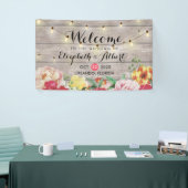 Hochzeitsbanner-Blume, die Lichter rustikales Holz Banner (Messeveranstaltung)