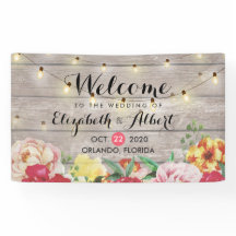 Hochzeitsbanner-Blume, die Lichter rustikales Holz