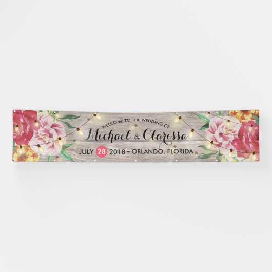 Hochzeitsbanner-Blume und Streichellichter Rustika Banner (Horizontal)