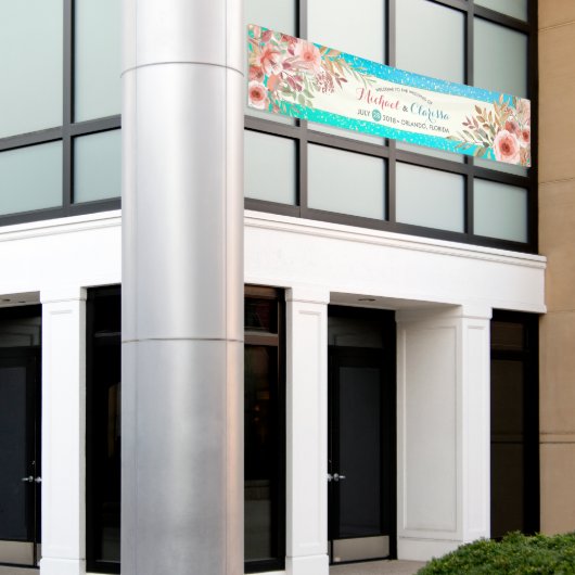 Hochzeitsbanner Elegant Rosa Aquamarine Goldpunkte Banner (Äußeres Gebäude)