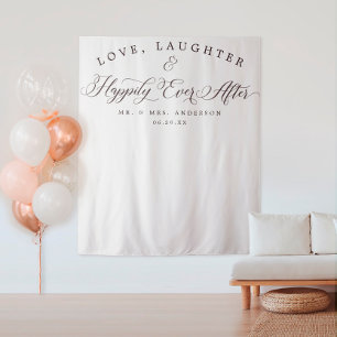Hochzeitsbanner mit Liebe und Lachen Wandteppich