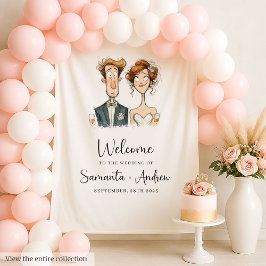 Hochzeitsbanner Quirky Brie and Groom Watercolor Wandteppich