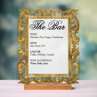 Hochzeitsbar-Schild - Goldrahmen-Acryldisplay Acrylschild