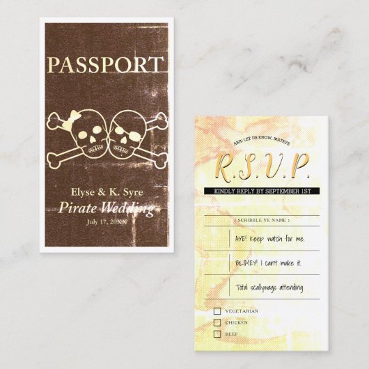 Hochzeitsbeilagen für Piraten Visitenkarte (Vorne/Hinten)