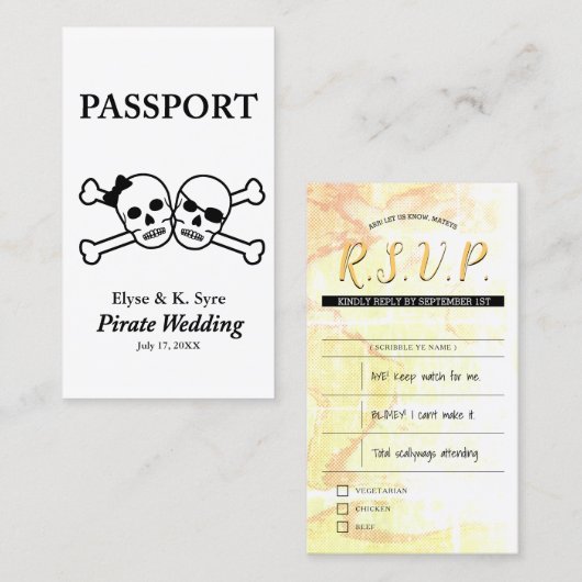 Hochzeitsbeilagen für Piraten Visitenkarte (Vorne/Hinten)