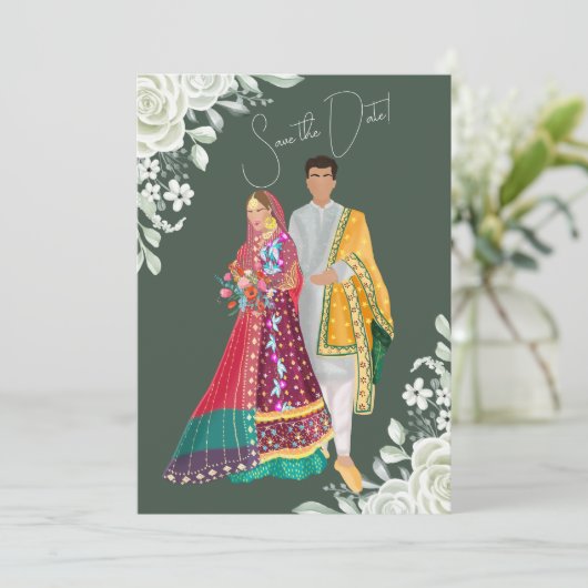Hochzeitsbeispiel in Pakistan Save The Date (Stehend Vorderseite)