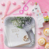 Hochzeitsbibel mit Maiglöckchen-Bouquet Pappteller (Party)