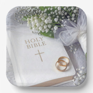 Hochzeitsbibel mit Maiglöckchen-Bouquet Pappteller