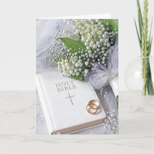 Hochzeitsbibel mit Maiglöckchen-Brautstrauß Karte (Vorderseite)