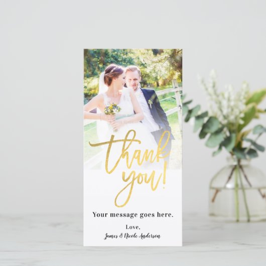 Hochzeitsbild Foto Vielen Dank Imitats Gold Foil Dankeskarte (Stehend Vorderseite)