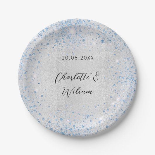 Hochzeitsblau-Glitzern Pappteller (Vorderseite)