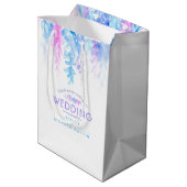 Hochzeitsblau-pink-Blume danke Ihnen für die Gesch Mittlere Geschenktüte (Rückseite Schrägansicht)