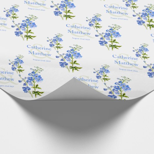 Hochzeitsblaue Delphinium-Kunstverpackung Geschenkpapier (Ecke)