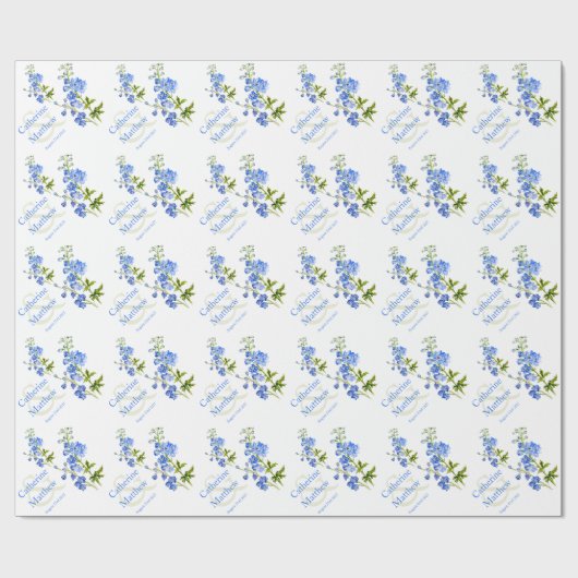 Hochzeitsblaue Delphinium-Kunstverpackung Geschenkpapier (Flach)