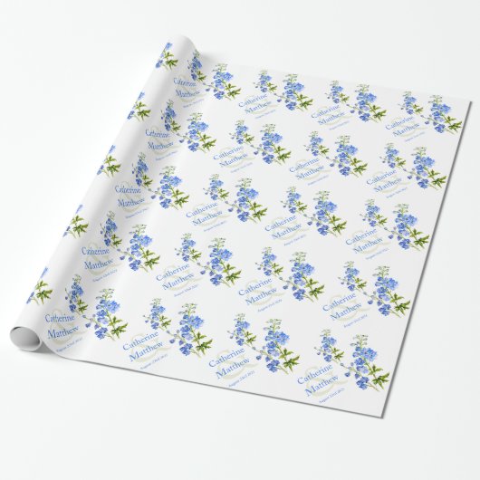 Hochzeitsblaue Delphinium-Kunstverpackung Geschenkpapier (Ungerollt)