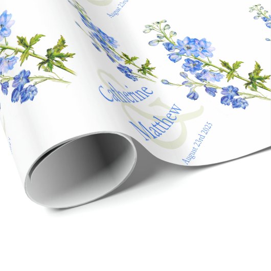 Hochzeitsblaue Delphinium-Kunstverpackung Geschenkpapier (Rolleneckpunkt)