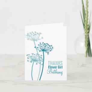 Hochzeitsblaue Türkis Blumenmädchen Danke Karte