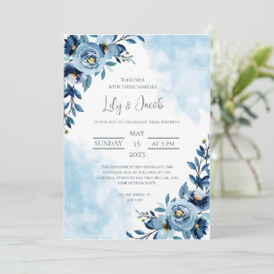Hochzeitsblauer Blumenstrauß Wasserfarbe  Einladung