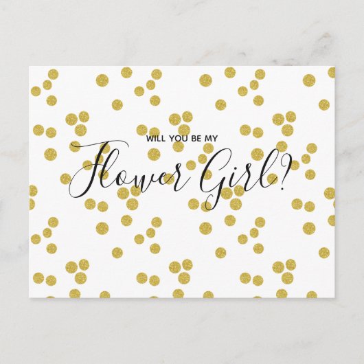 Hochzeitsblume Girl Gold Confetti Script Postcard Einladungspostkarte (Vorderseite)