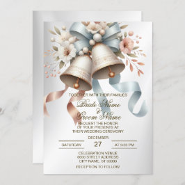 Hochzeitsblumen Bells Pink Blue Ribbons Schöne Einladung