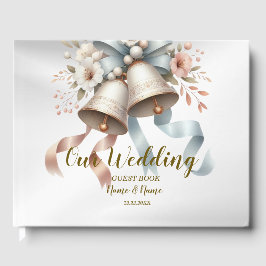Hochzeitsblumen Bells Pink Blue Ribbons Schöne Gästebuch