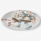 Hochzeitsblumen Bells Pink Blue Ribbons Schöne Pappteller (Schrägansicht)