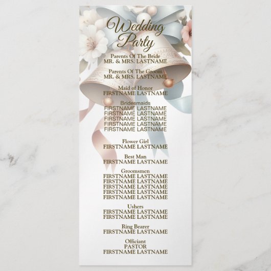 Hochzeitsblumen Bells Pink Blue Ribbons Schöne Programm (Rückseite)