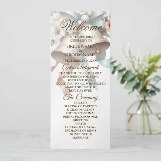 Hochzeitsblumen Bells Pink Blue Ribbons Schöne Programm (Stehend Vorderseite)