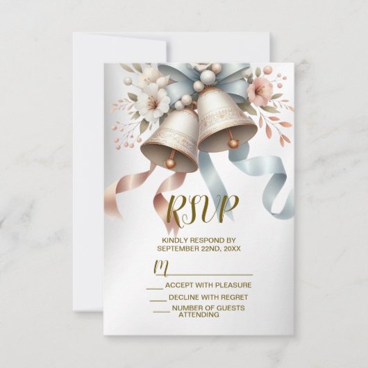 Hochzeitsblumen Bells Pink Blue Ribbons Schöne RSVP Karte (Vorderseite)