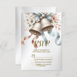 Hochzeitsblumen Bells Pink Blue Ribbons Schöne RSVP Karte