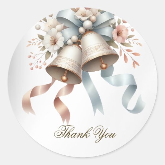Hochzeitsblumen Bells Pink Blue Ribbons Schöne Runder Aufkleber (Vorderseite)