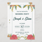 Hochzeitsblumen in Rosa und Grün Einladung (Vorne/Hinten)