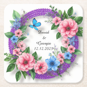 Hochzeitsblumen Kreisrahmen Rechteckiger Pappuntersetzer