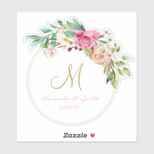 Hochzeitsblumenmonogramm-Ausschnitt Aufkleber (Blatt)