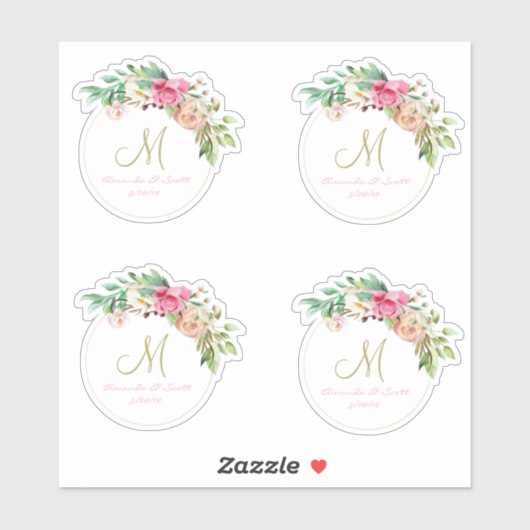 Hochzeitsblumenmonogramm-Ausschnitt Aufkleber (Blatt)
