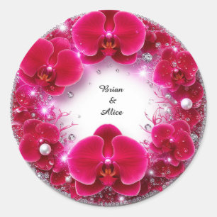 Hochzeitsblumenschmuck mit roten Blumen Runder Aufkleber