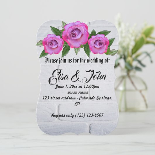 Hochzeitsblüten Rose Romantisches Schicksal Einladung (Stehend Vorderseite)