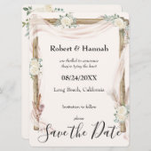 Hochzeitsbogen und Rose - Creme Gold Save the Date (Vorne/Hinten)