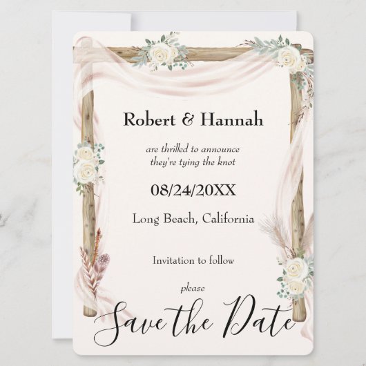 Hochzeitsbogen und Rose - Creme Gold Save the Date (Vorderseite)