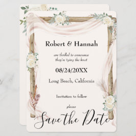 Hochzeitsbogen und Rose - Creme Gold Save the Date