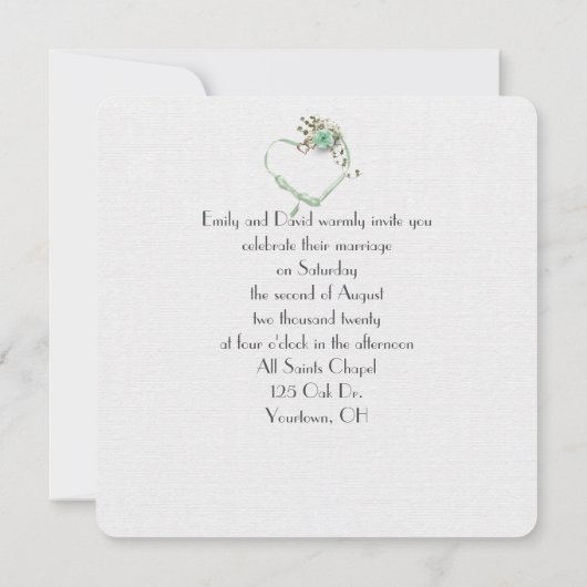 Hochzeitsbonbon Herz und Rosenbukett Einladung (Rückseite)