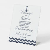 Hochzeitsbotschaft auf See und Weiß im Flaschendru Sockelschild (Vorderseite)