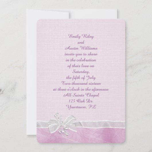 Hochzeitsbow an der rosa Grenze Einladung (Vorderseite)