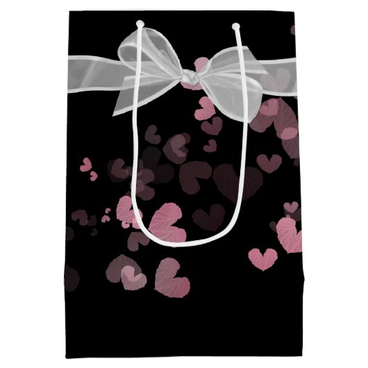 Hochzeitsbow auf schwarz mit Herz Mittlere Geschenktüte (Rückseite)